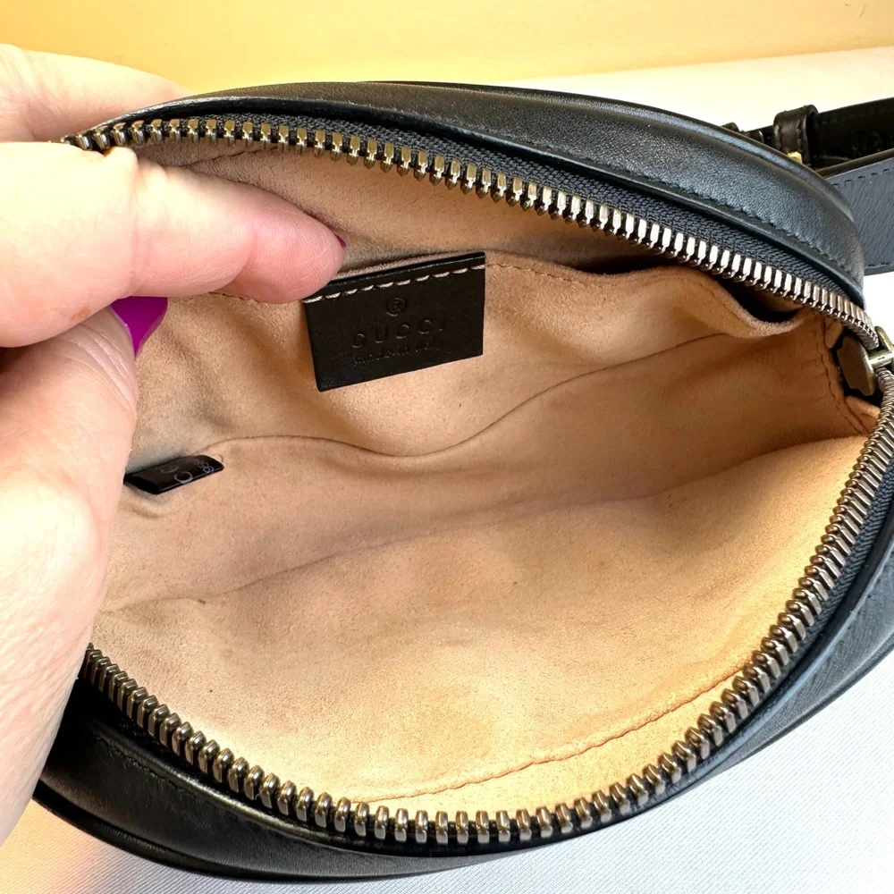 EUC! Gucci Black Quilted Leather GG Marmont Belt Bag with Gold Hardware - Picture 16 of 16